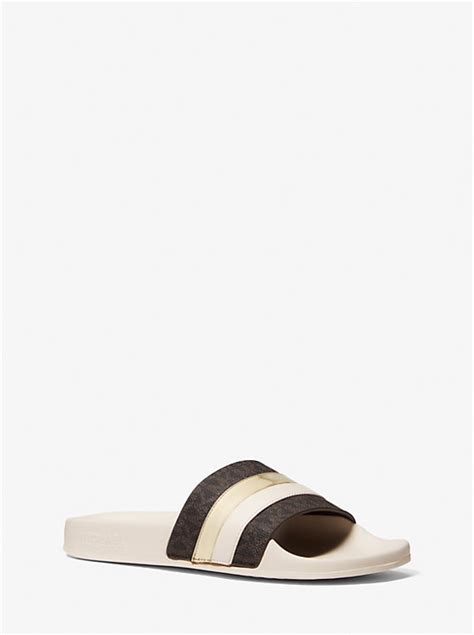 brandi michael kors|Michael Kors Brandy Metallic Striped Logo Slide Sandal .